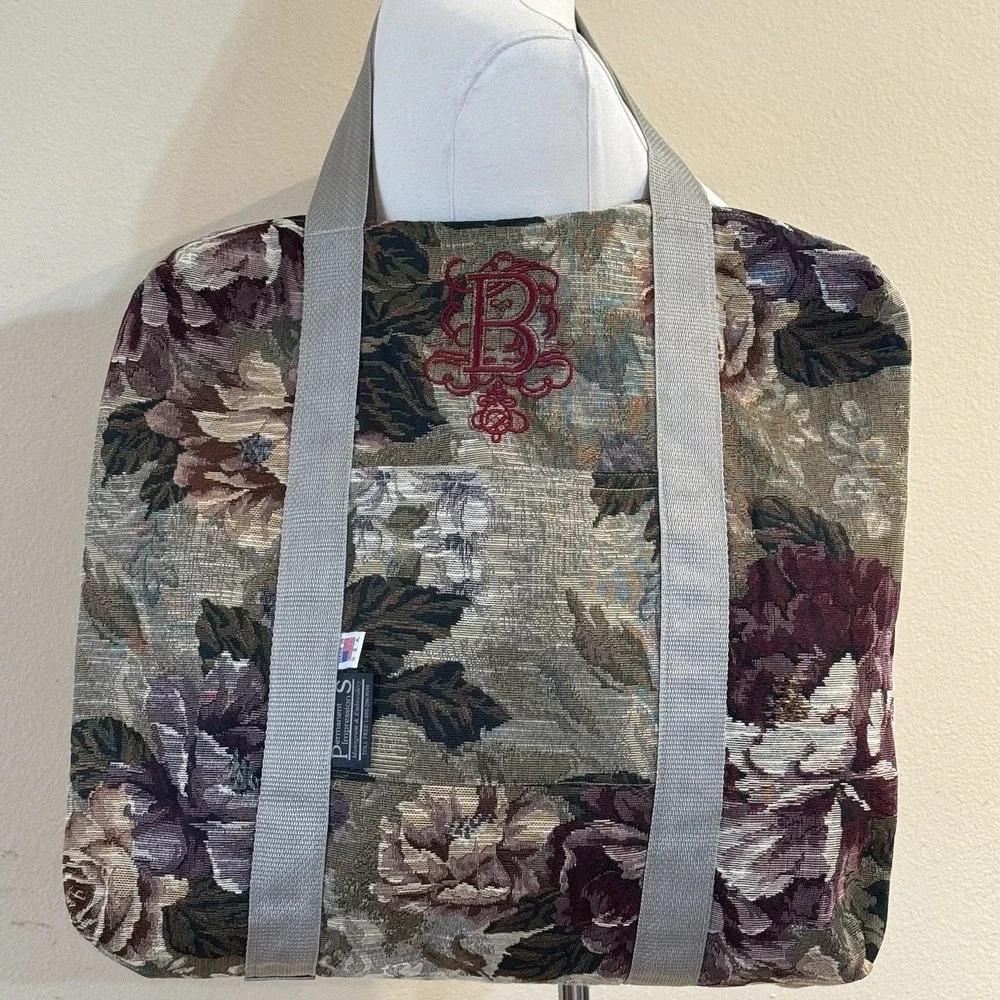 Grandmillennial Floral Tapestry Weekender Tote Bag Monogram B USA Made Travel